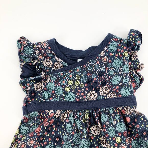 Tea Collection Baby Girl Blue Floral Dress Flutter Sleeve Size 3-6 Months - Picture 2 of 6